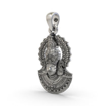 Angled shot of the pure 925 sterling silver Khatu Shyam Ji locket, highlighting its polished finish and depth.