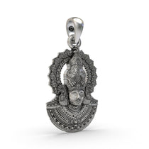 A close-up of the intricately crafted Khatu Shyam Ji Baba pendant in 925 silver showing its devotional design.