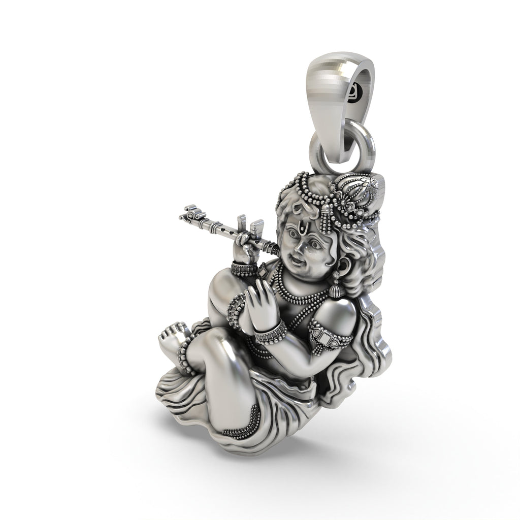 Back view of the lightweight 925 silver Bal Gopal locket, revealing the hollow design for comfortable daily wear.