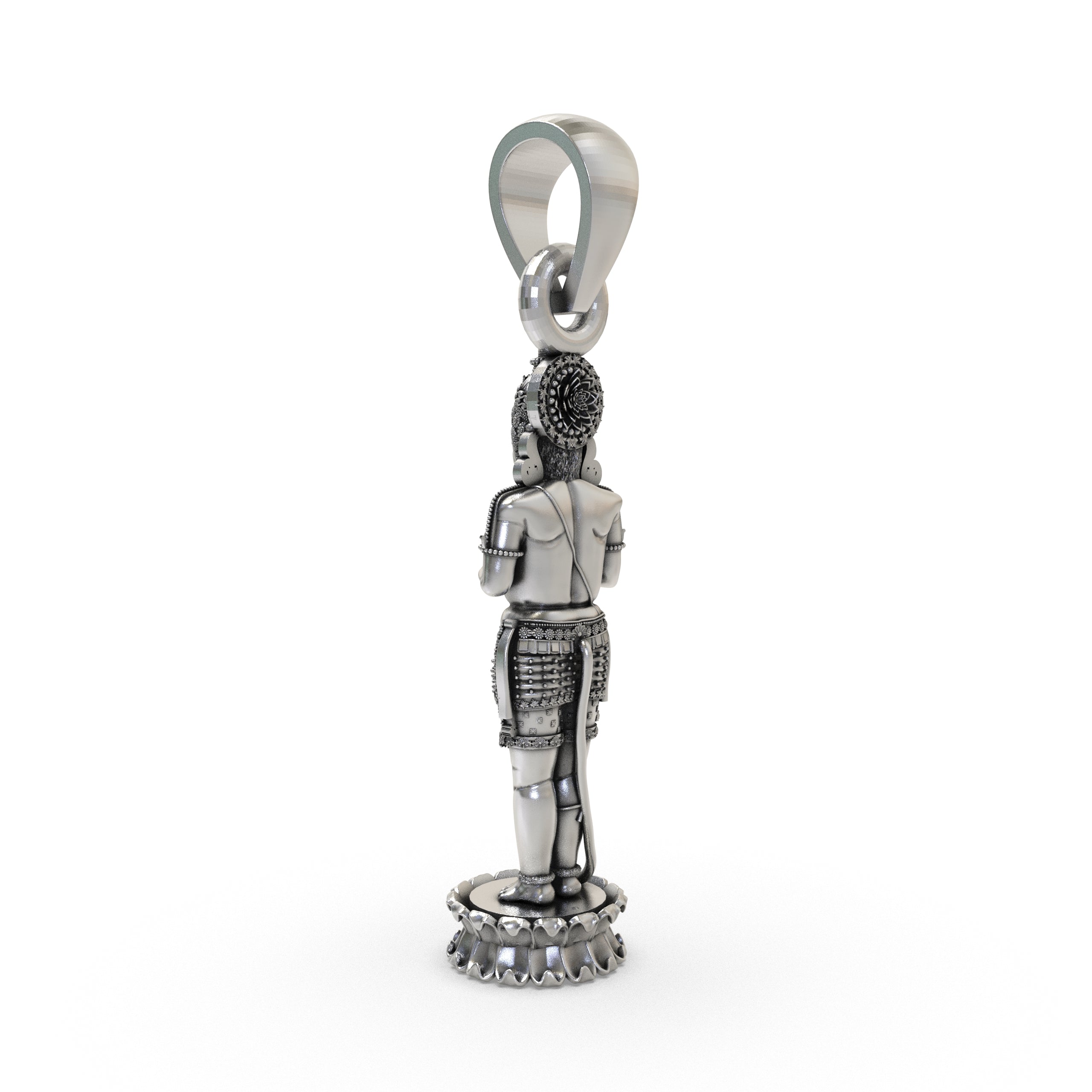 Close-up of the Hanumanji pendant in 925 silver, showcasing the antique oxidized finish on the sacred jewelry.