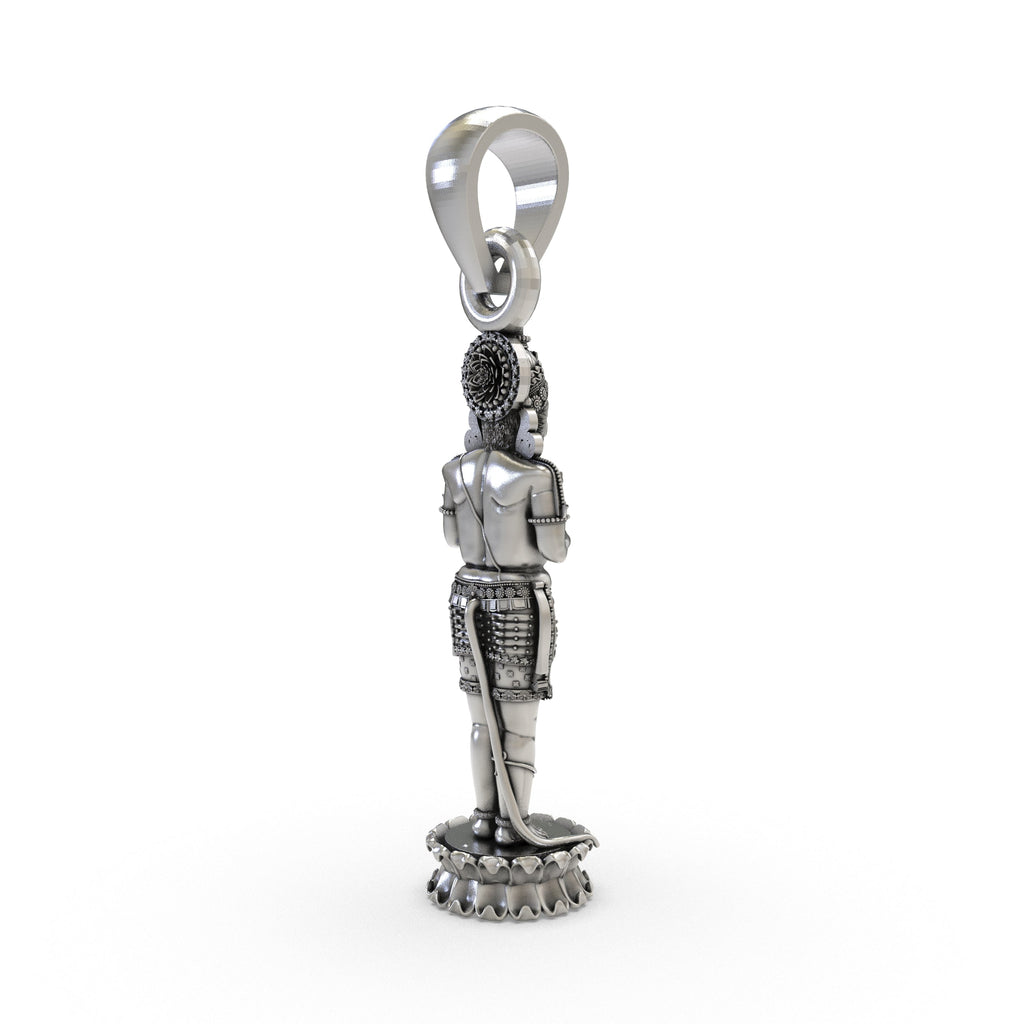 Spiritual 925 silver Hanumanji pendant shown worn on a chain to display its size and how it hangs on the neck.