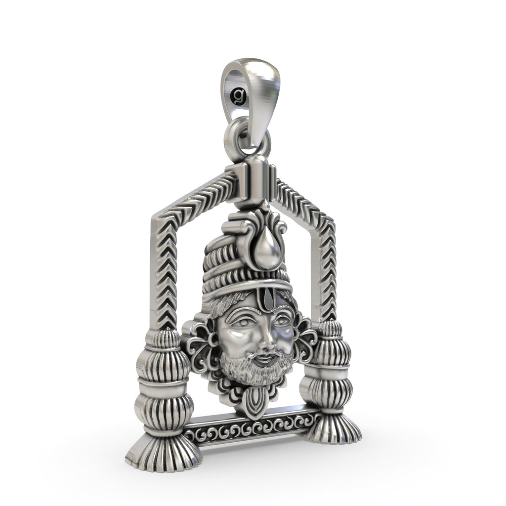 Side profile of the 925 silver Khatu Shyam Ji pendant, showcasing its 3D craftsmanship and lightweight hollow back design.