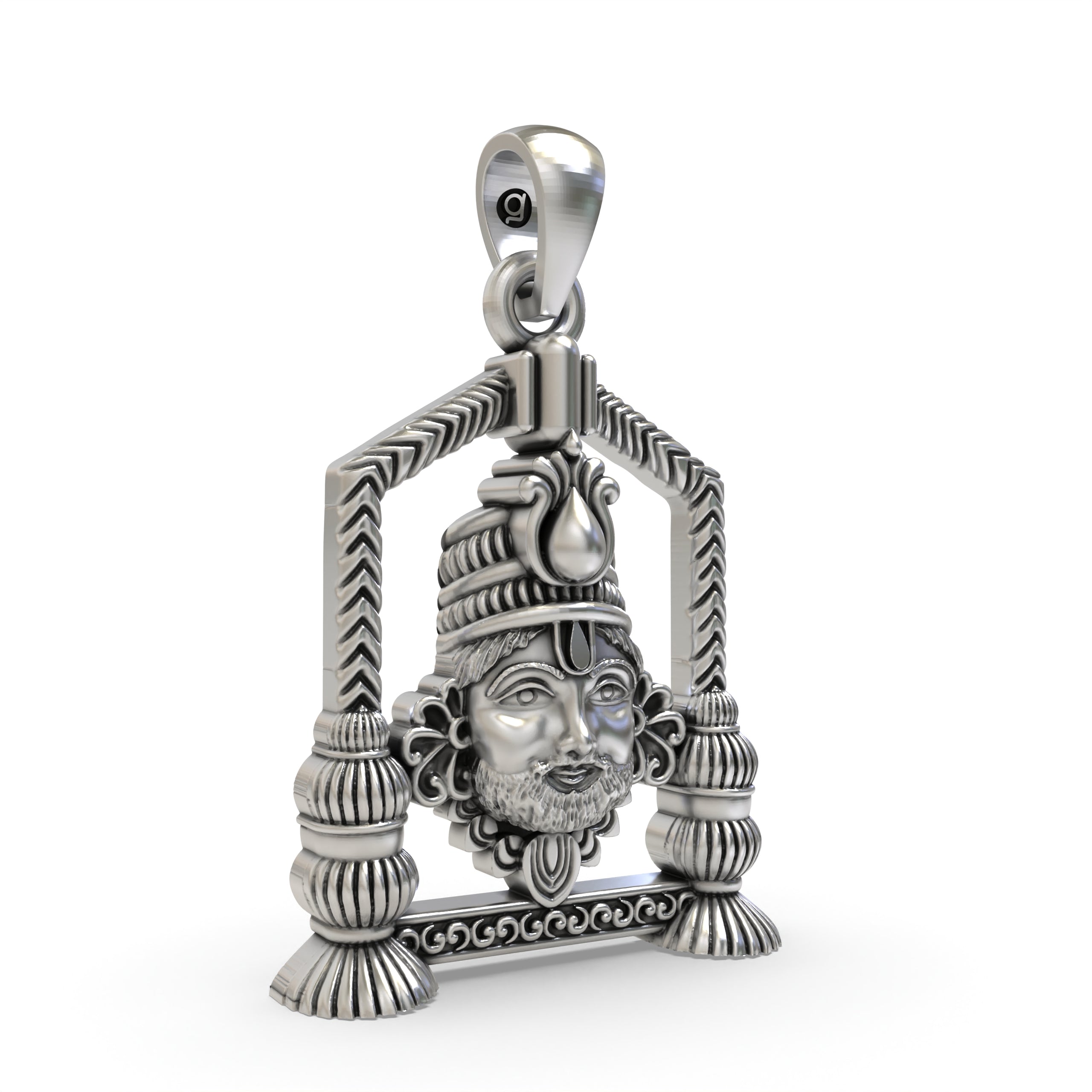 Side profile of the 925 silver Khatu Shyam Ji pendant, showcasing its 3D craftsmanship and lightweight hollow back design.