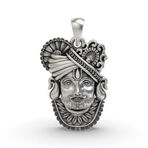 Front view of the handmade 925 silver Khatu Shyam pendant, showing the serene face of the Hindu deity.