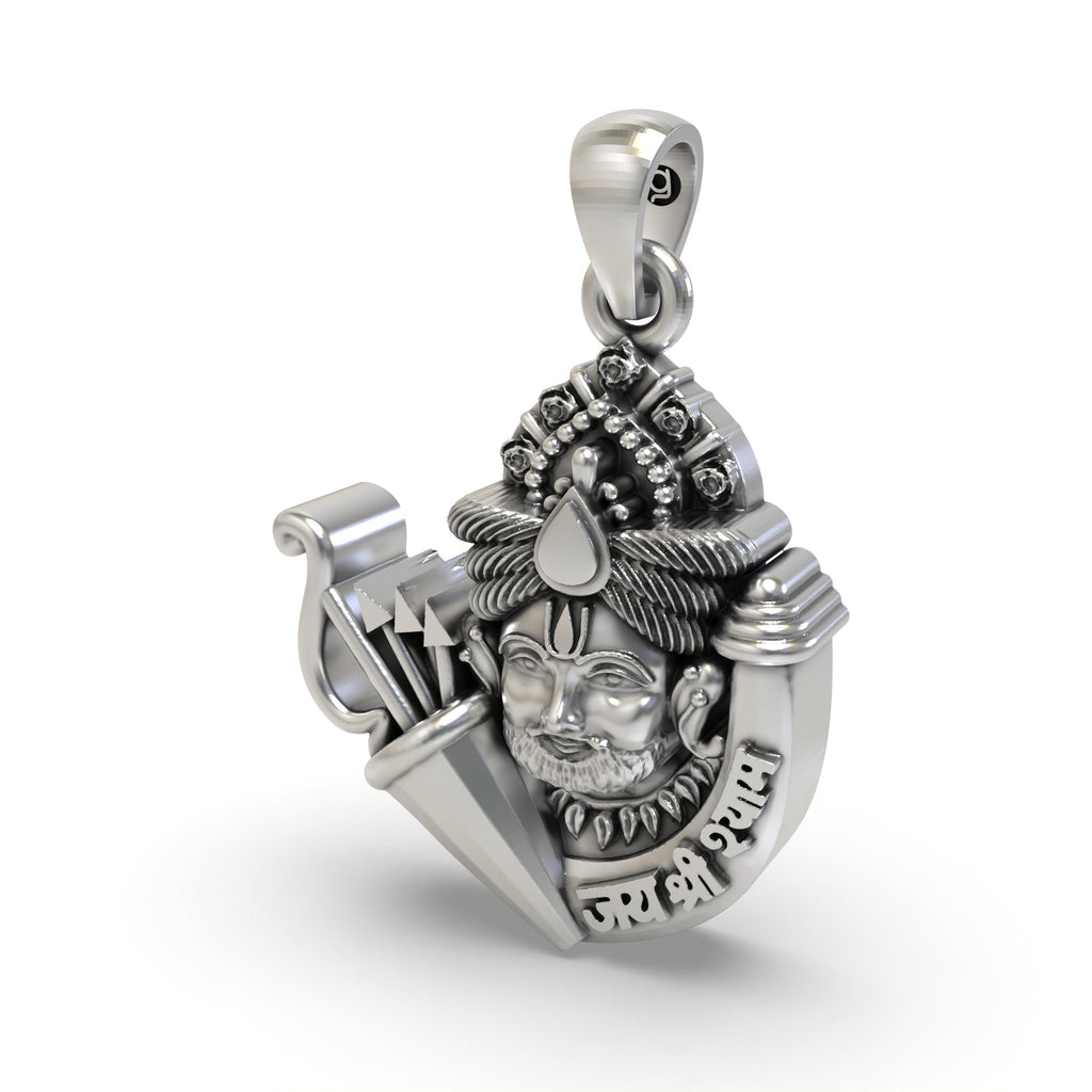 Rear view of the Khatu Shyam Ji pendant showing the hollow back design for lightweight comfort, made from 925 silver.