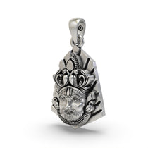 Angled side profile of the Khatu Shyam Baba 925 silver pendant, showing the intricate carving and divine expression.