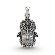 Front view of the antique finish Khatu Shyam Baba pendant in 925 sterling silver showing his divine face.