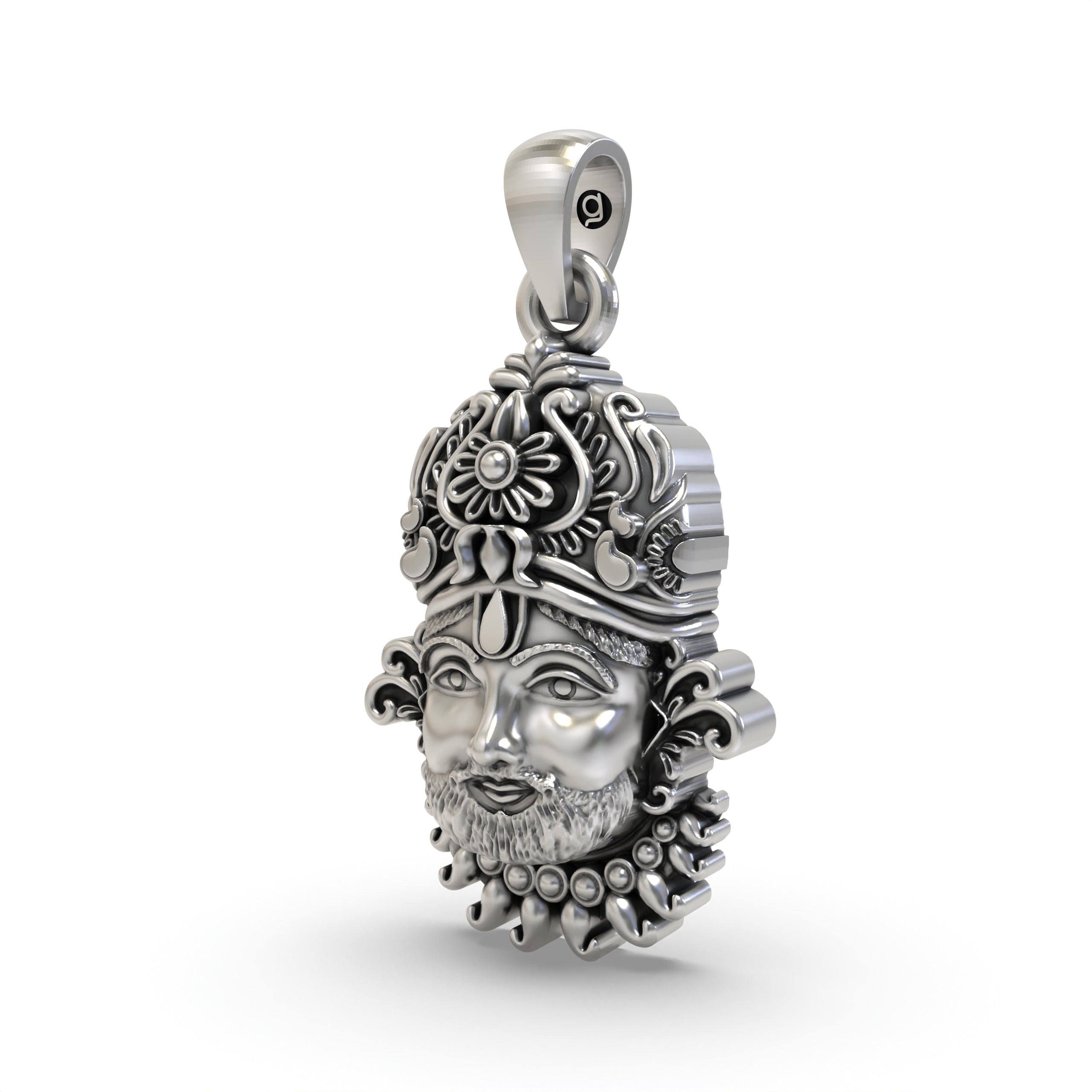 Antique Finish Khatu Shyam Pendant in 925 Silver | Divine Face Jewelry Secondary image