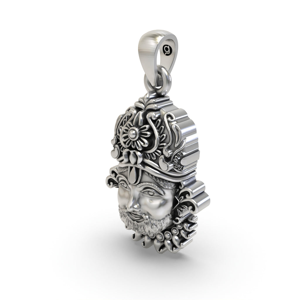 Khatu Shyam Baba 925 silver pendant with its secure bail for chain attachment and antique, lightweight design.