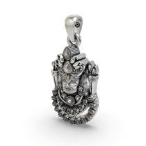 The Khatu Shyam Ji pendant in oxidized 925 silver, shown from a perspective view to display its spiritual artistry.