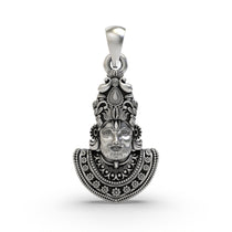 Front view of the oxidized 925 sterling silver Khatu Shyam Ji face pendant, showcasing its detailed craftsmanship.