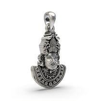 Close-up detail of the handcrafted 925 sterling silver Khatu Shyam pendant, showing the intricate antique design.