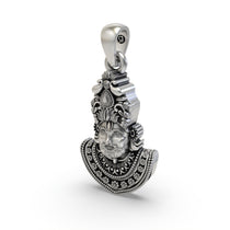 The sterling silver Khatu Shyam Ji pendant for men and women, shown from the side to display its hollow back design.