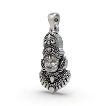 Close-up of the oxidized 925 sterling silver Khatu Shyam Ji pendant, highlighting the antique finish and craftsmanship.