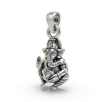 Angled view of the 925 silver Ganpati Bapa pendant, highlighting its antique oxidized finish and intricate craftsmanship.