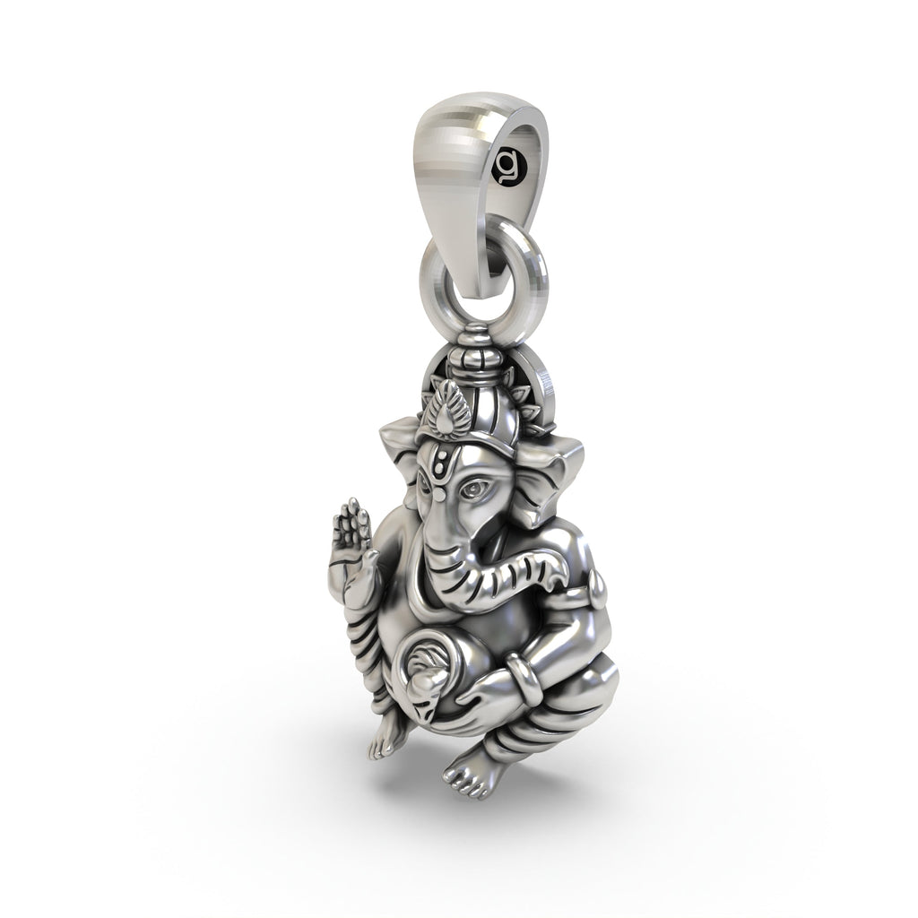 Back view of the lightweight Ganpati Bapa pendant, showing the hollow design crafted from 925 sterling silver for comfort.
