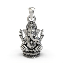 Front view of the detailed Ganpati Bappa face pendant in oxidized 925 sterling silver.