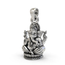 An angled profile view of the Lord Ganesha pendant showcasing its divine facial detailing in 925 silver.