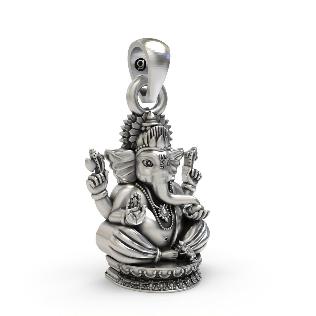Close-up of the Ganpati Bappa pendant highlighting the high-shine glossy finish on the 925 silver.