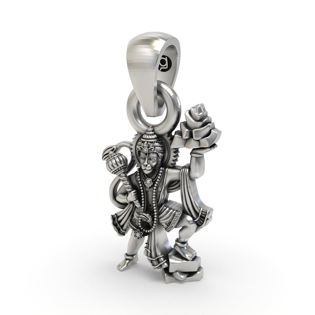 Rear view of the Hanumanji Sanjeevani Parvat pendant showing the hollow back design for lightweight comfort.