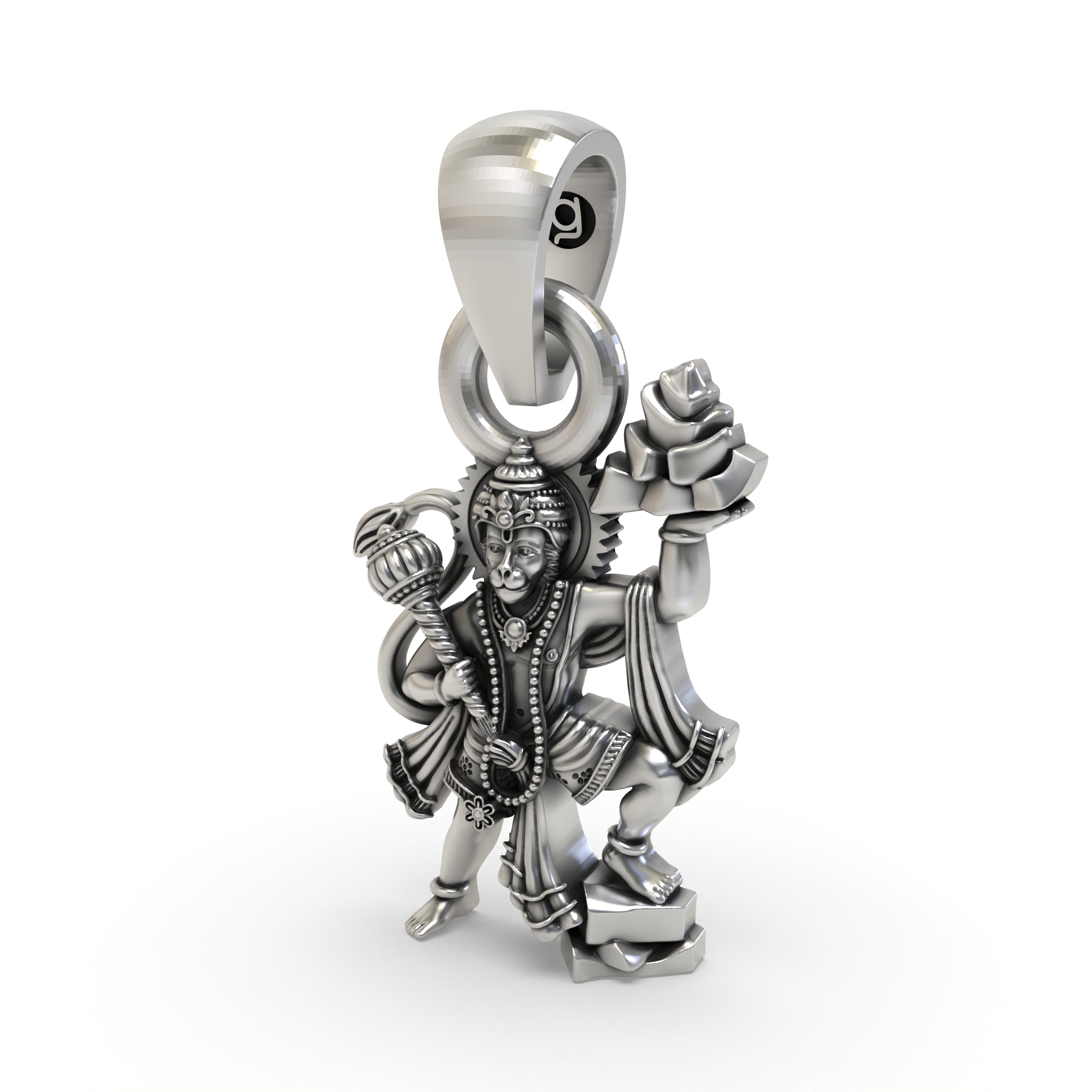 Rear view of the Hanumanji Sanjeevani Parvat pendant showing the hollow back design for lightweight comfort.