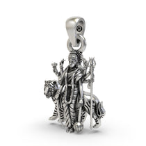 Angled side view of the 925 silver Durga Maa pendant, highlighting the craftsmanship and divine goddess profile.
