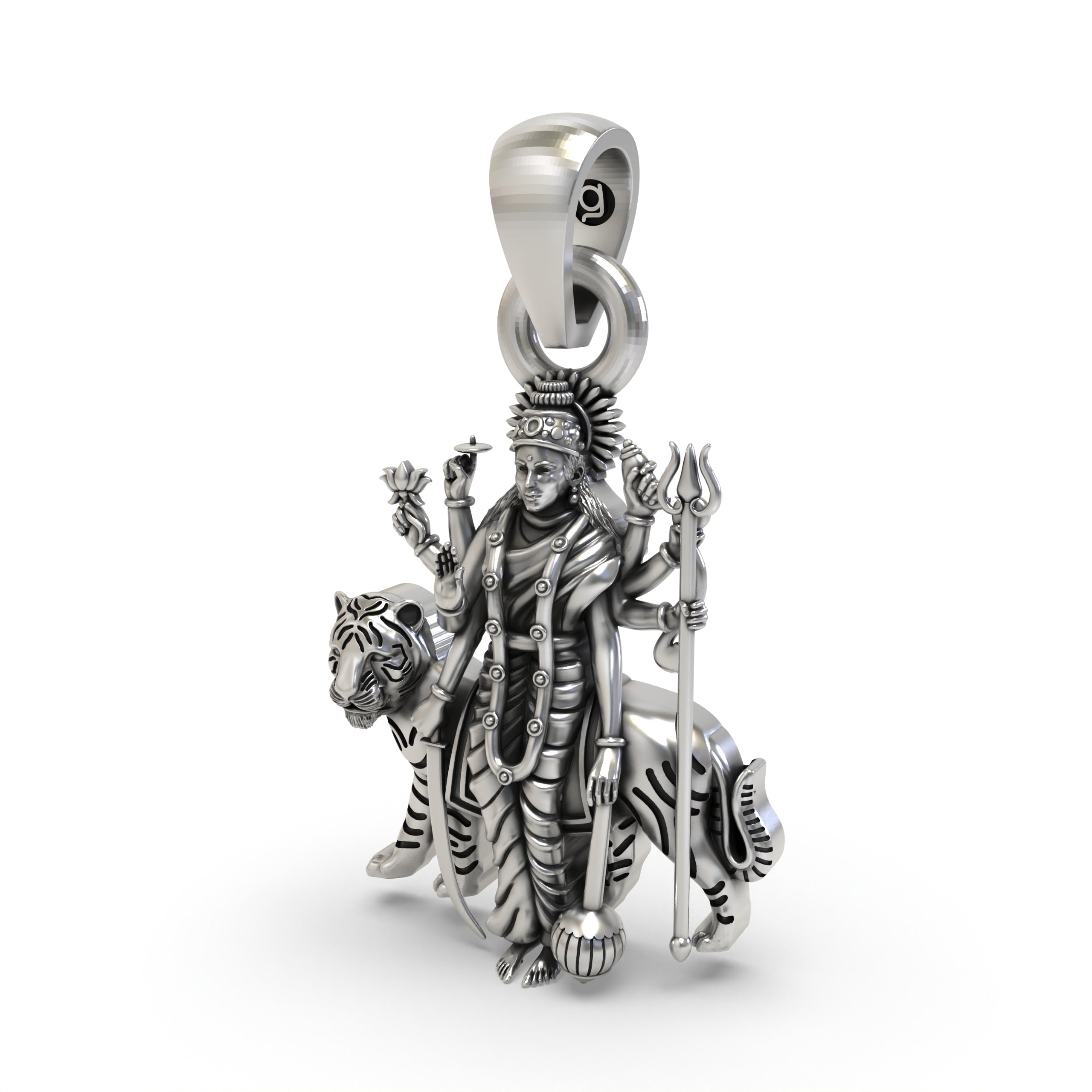The 925 silver Durga Maa divine pendant shown against a neutral background to display its size and sacred design.