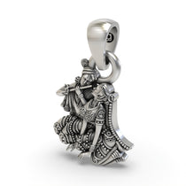The spiritual Radha Krishna pendant crafted from 925 oxidized silver, a beautiful piece of devotional jewelry.
