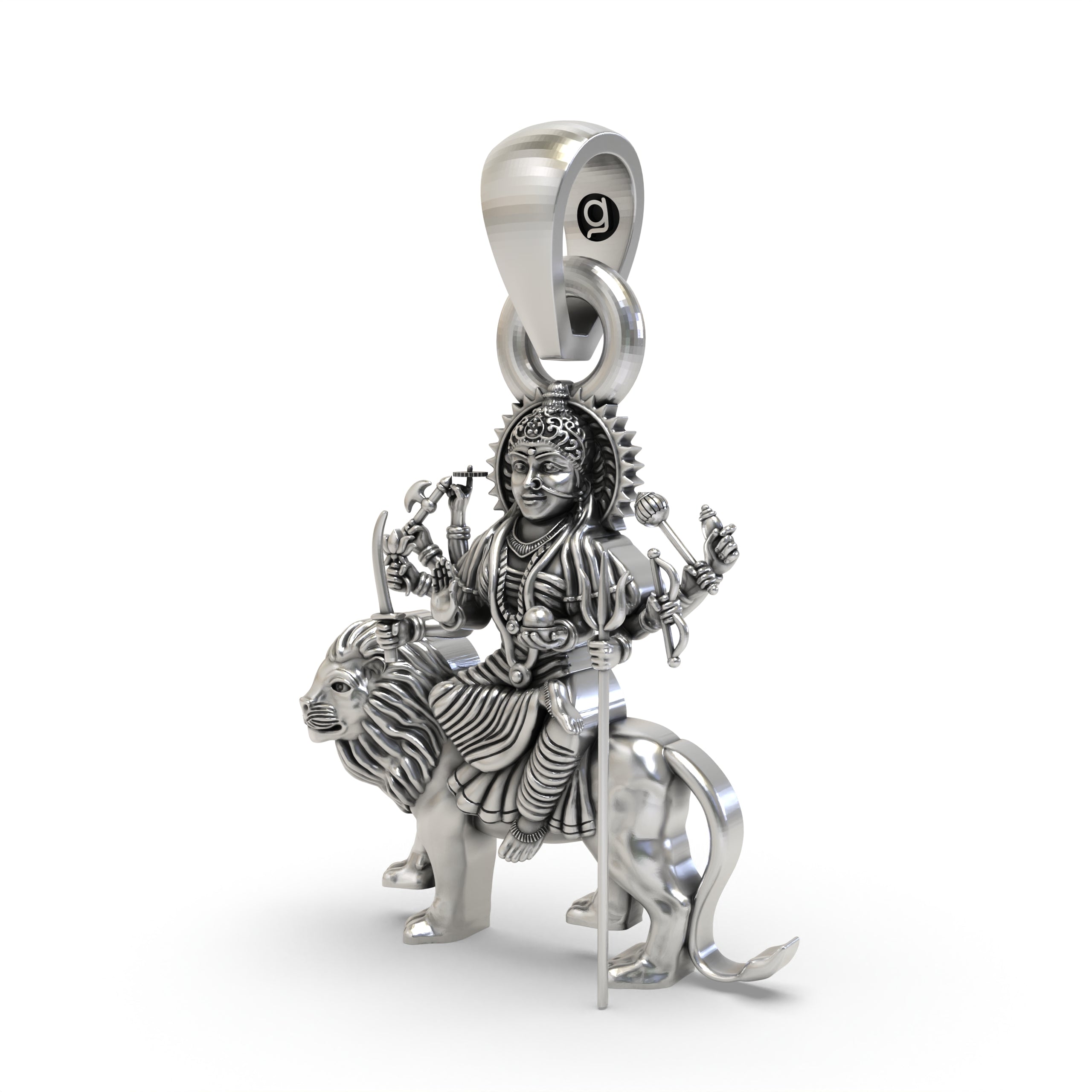 Durga Maa Sitting on Lion 925 Silver Pendant – Powerful Goddess Shakti Jewelry | Divine Protection Amulet for Devotees Secondary image