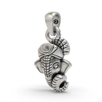 Angled view of the Lord Ganpati face pendant in 925 sterling silver, highlighting its oxidized antique finish and depth.