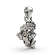 Close-up of the handcrafted Ganesha face pendant, showing the fine details of the 925 sterling silver craftsmanship.