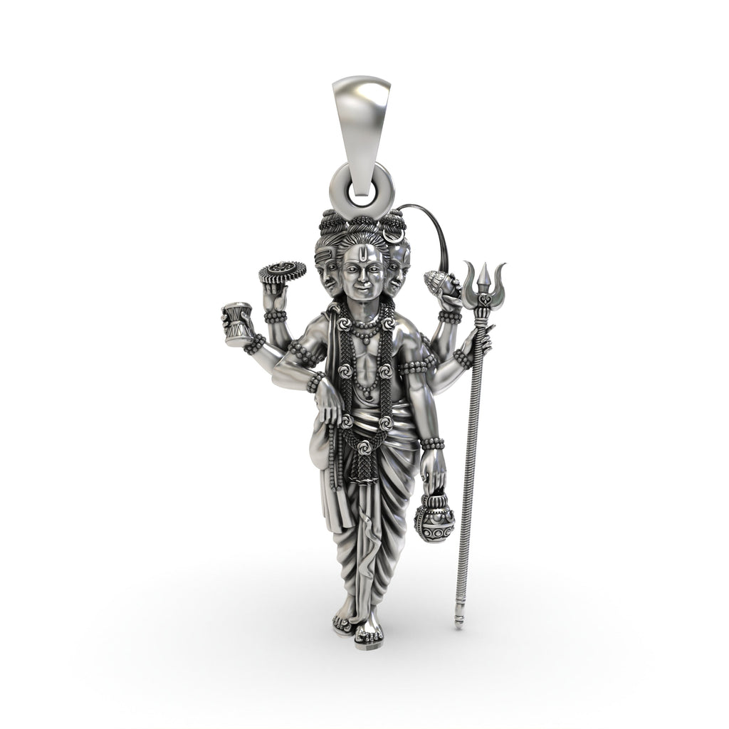 Front view of the handcrafted 925 silver Guru Dattatreya pendant showing the three faces of the Tridev avatar.