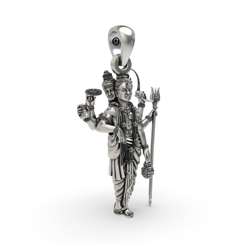 Close-up of the Guru Dattatreya Tridev avatar pendant, showcasing the fine handmade craftsmanship in silver.