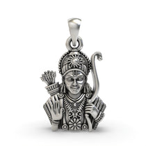 Front view of the handcrafted 925 silver Lord Ram pendant, showcasing the detailed oxidized form of Shri Ram.