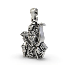 Angled view of the 925 silver Lord Ram pendant, highlighting the fine craftsmanship and antique spiritual appeal.