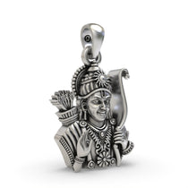 Close-up detail of the 925 silver Lord Ram pendant, emphasizing the intricate features of Shri Ram in oxidized silver.