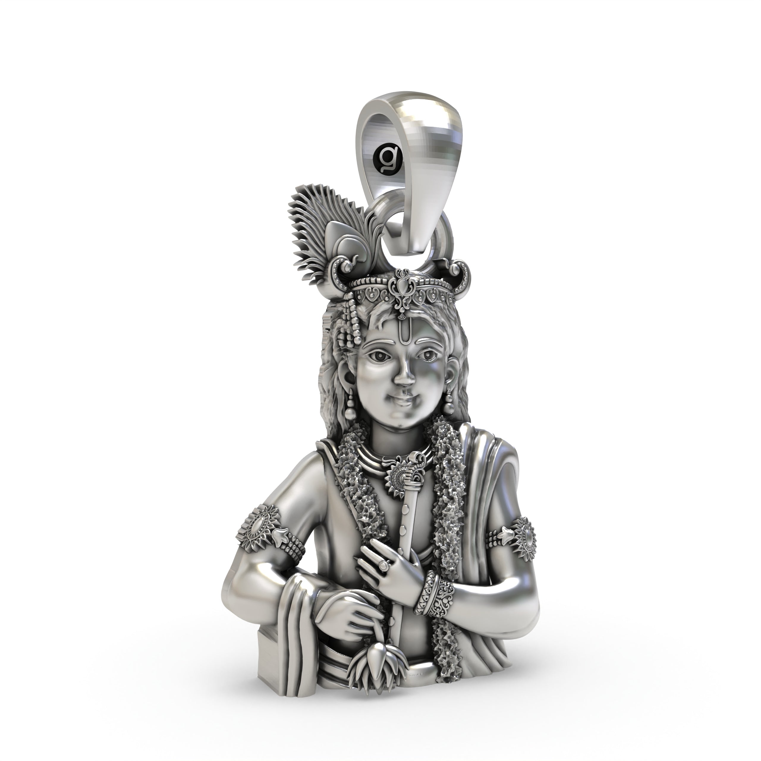 Handmade Lord Krishna pendant in 925 sterling silver, showcasing its lightweight hollow back design for daily wear.