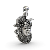 Close-up shot highlighting the intricate details and oxidized texture of the 925 sterling silver Shrinathji pendant.