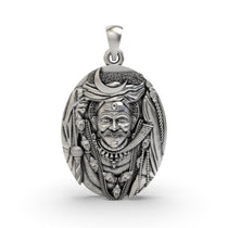 Front view of the Kashi Kaal Bhairav pendant in 925 silver, showing the fierce deity form of Lord Shiva.