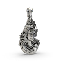 Angled side view of the Shiva Parvati Ardhanarishvara locket, showcasing its 3D form and hollow back design for comfort.