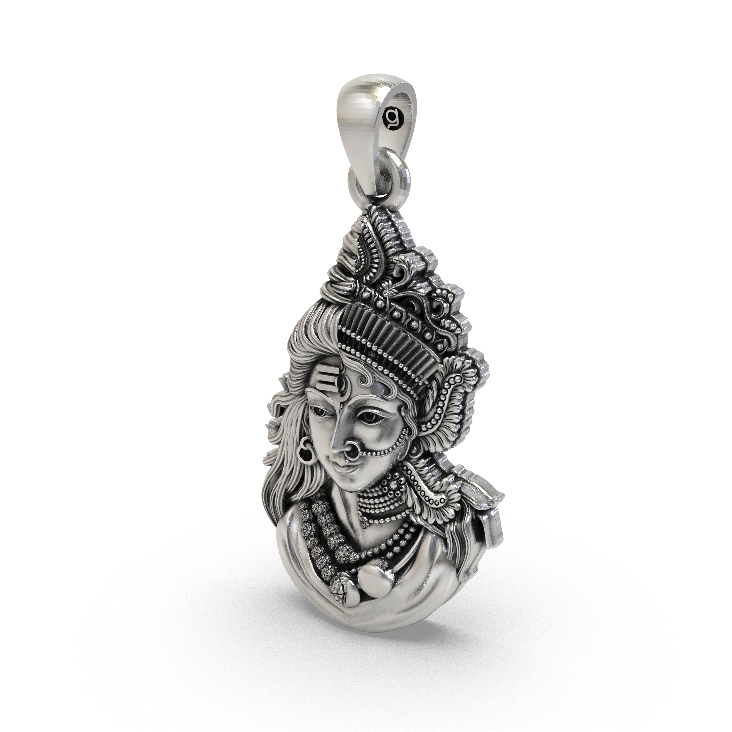 The Ardhanarishvara pendant on a silver chain, displaying the divine union jewelry as worn for spiritual balance.