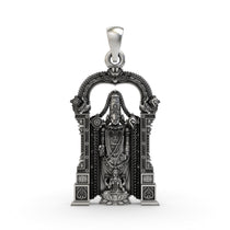 Front view of the 925 silver Tirupati Balaji pendant with Goddess Laxmi, showcasing the intricate oxidized finish.