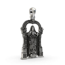 Close-up detail of the 925 sterling silver Tirupati Balaji locket, focusing on the divine figures and antique look.