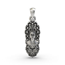 Front view of a serene 925 Silver Buddha Pendant with an oxidized finish, showcasing its detailed craftsmanship.
