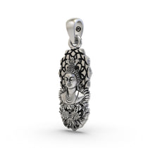 A detailed close-up of the handcrafted 925 Silver Buddha Pendant, highlighting the peaceful facial expression.
