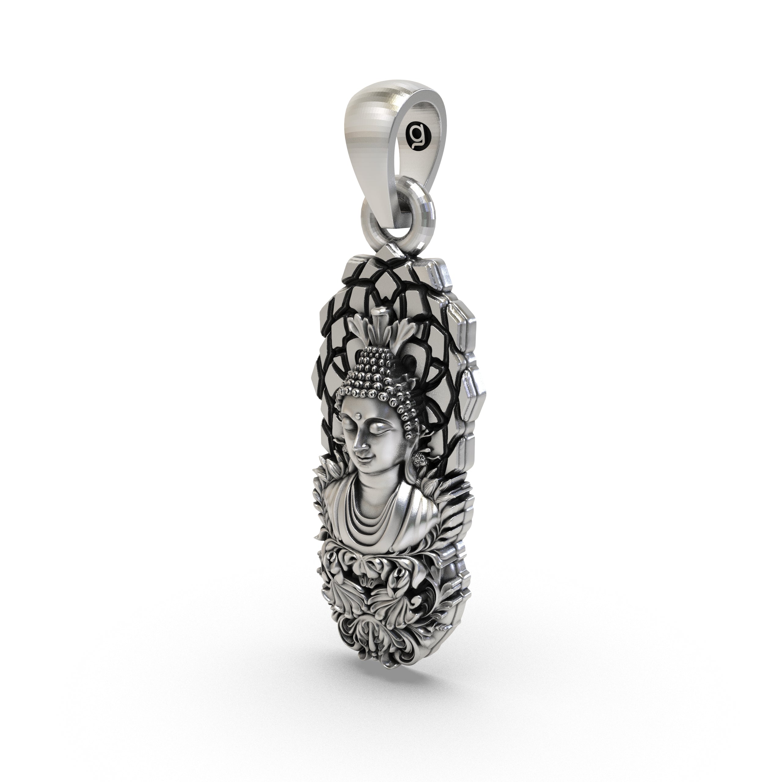 The oxidized 925 Silver Buddha Pendant by Alankar, a spiritual Zen charm accessory for men and women.