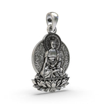 Side angle of the spiritual Buddha on Lotus pendant, crafted from 925 silver with a lightweight hollow back design.