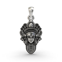 Front view of the intricate 925 silver Durga Maa face pendant, showcasing the detailed craftsmanship of the goddess's
