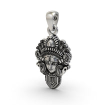 Backside view of the lightweight Durga Maa face pendant, showing the hollow design crafted from 925 sterling silver for