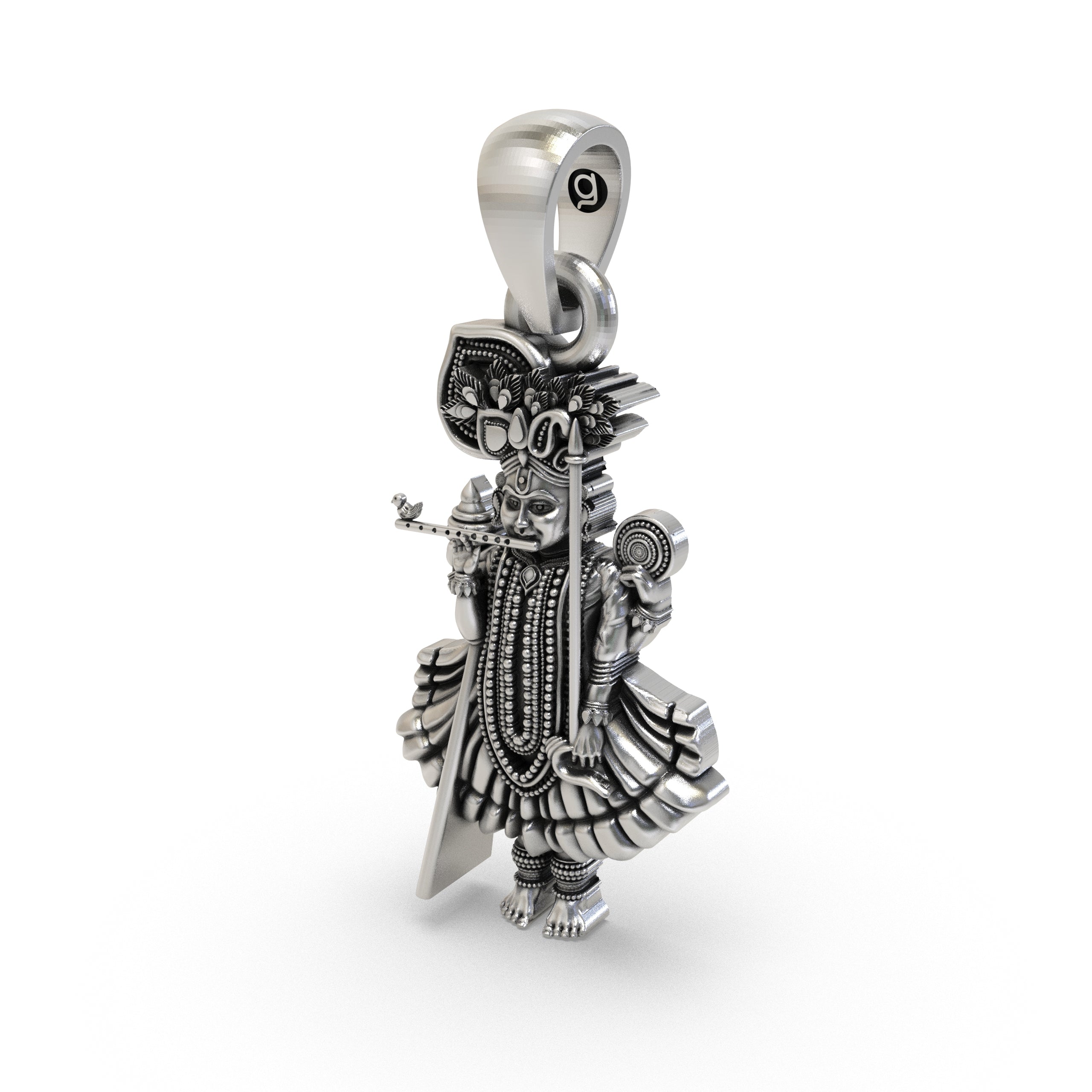The hollow back design of the Shri Ranchhodraiji Maharaj 925 silver pendant, ensuring lightweight comfort for devotees.